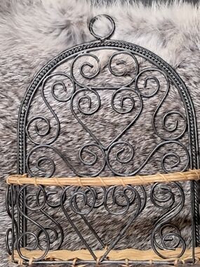 Wrought Iron Wall Basket with Woven Accents - Black